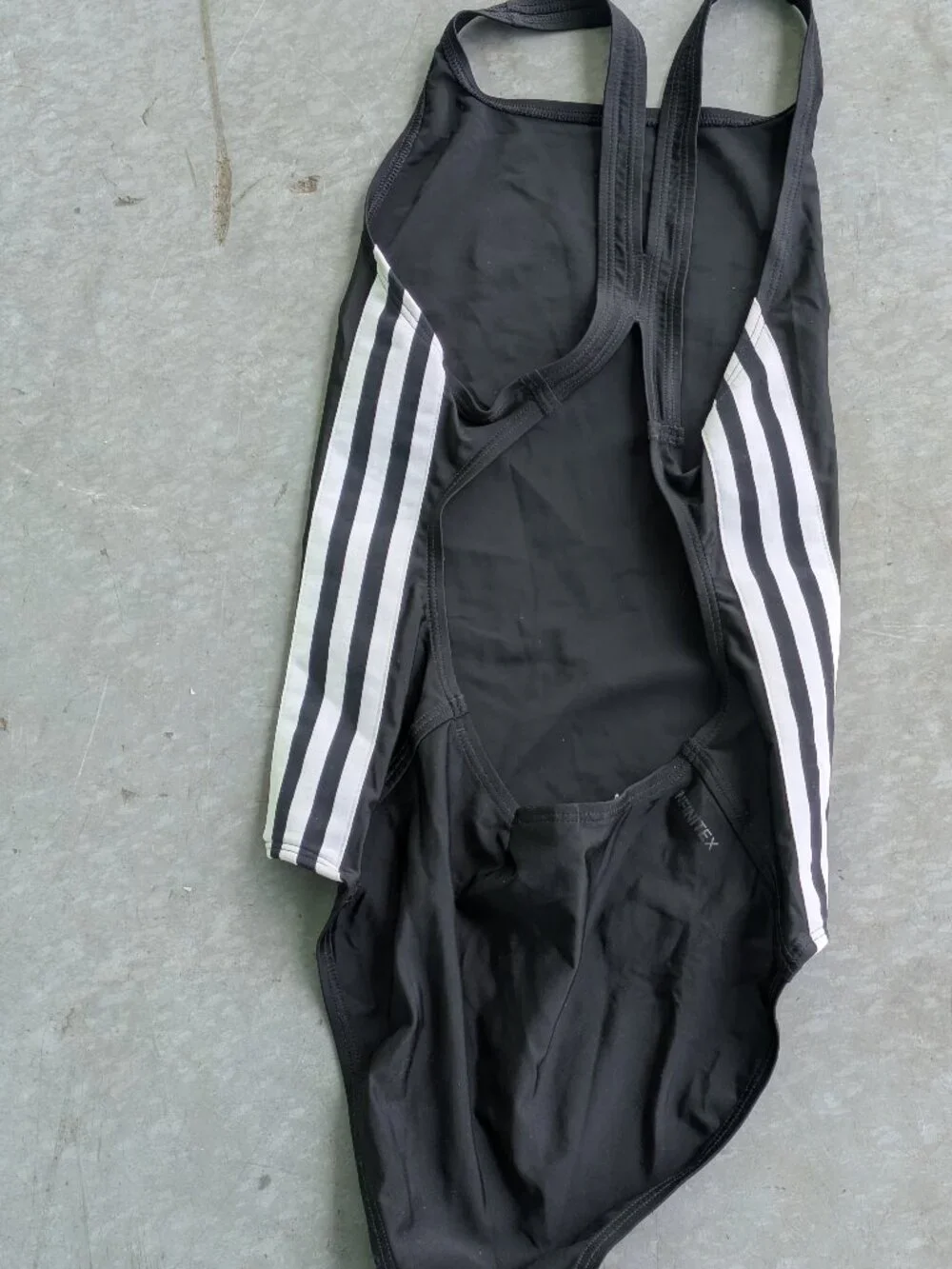 Adidas One Piece Black Athletic Swimsuit with White Side Striped Girls 14-16 Y